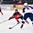 ZUG, SWITZERLAND - APRIL 25: Canada's Nathan Noel #10 defends against USA's Joseph Masonius #2 during semifinal round action at the 2015 IIHF Ice Hockey U18 World Championship. (Photo by Matt Zambonin/HHOF-IIHF Images)

